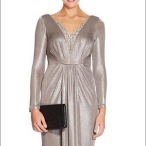 Adrianna Papell long sleeve metallic jersey gown